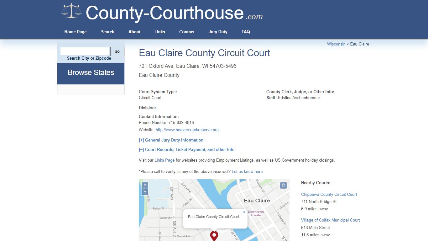 Eau Claire County Circuit Court in Eau Claire, WI - Court Information