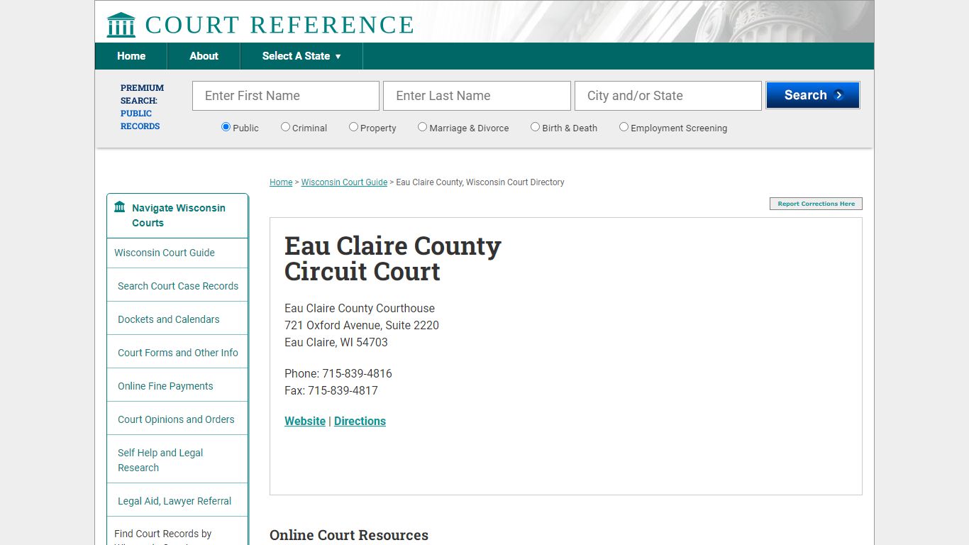Eau Claire County Circuit Court - Courtreference.com